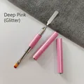 Dual-ended dark pink glitter nail art brush with flat brush and stainless steel spatula - Deep Pink