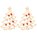 Elegant gold Christmas tree earrings with colorful rhinestones on a white background - 11 KC Gold Red White 2520