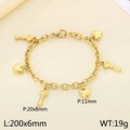 Pulsera de cadena de acero inoxidable dorado con dijes de corazón y llave y dimensiones - Dorado