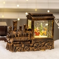 Vintage Bronze Weihnachtszug Schneekugel mit Weihnachtsmann, Rentier und LED Licht - Weihnachtsschlitten mit Rentier