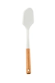 Creamy white silicone spatula with natural wooden handle and hanging hole for kitchen - Spatula