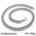 Collana a catena barbazzale in argento lucido 650x9.5mm in durevole acciaio inox - 9.5mm x 650mm (KN232979-ZZ)