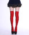 Red over-knee socks featuring black playing card suits pattern for festive party outfits - One Size / Red Poker 2#