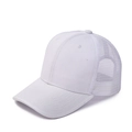 Close-up of a white trucker hat with breathable mesh panels and curved brim details - Adjustable / White
