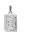 Pendentif carré en acier titane 18K argenté avec lettre R en relief et motifs rayonnés - Lettre R