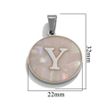 Silver stainless steel letter Y shell pendant showing 22mm and 32mm size measurements - Steel Y