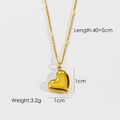 Detail shot of heart pendant necklace showing 1cm dimensions and 40+5cm chain length - Heart