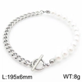 Bracciale in acciaio al titanio argento con perle e chiusura OT, 195x6mm, peso 8g - Bracciale Color Acciaio (KB188833-Z)