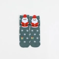 Green Christmas cotton socks featuring 3D Santa Claus and white snowflake patterns - One Size / Snowflake Dark Green