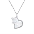 Bohemian style 925 silver necklace with white shell cat and heart shaped pendant - White Shell White Gold Plated Approx. 3.7g