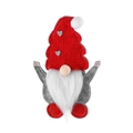 Porte-couverts de Noël gnome avec bonnet rouge tricoté, cœur gris et barbe blanche - Gnome à Cœur Style A