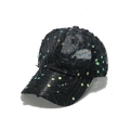 Women's black mesh sun hat with floral appliques and colorful sequins for summer - M(56-58cm) / Black