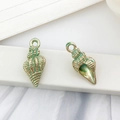 Pair of antique bronze metal conch shell charms for DIY jewelry making and necklaces - Green Conch