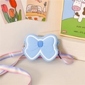 Light blue silicone butterfly crossbody bag with colorful rainbow shoulder strap - Bow / Blue