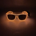 Orange LED glowing EL wire glasses with transparent frames and external battery pack - Wireless Style / Orange