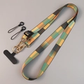 Adjustable yellow and green checkered fabric phone lanyard with golden metal hooks - Khaki Plaid