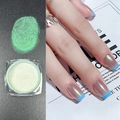 Green Aurora Chameleon Nail Powder in clear square jar for professional nail art finish - Aurora Green