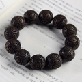 Carved ebony wood prayer beads bracelet with Buddha characters on vintage book background - Buddhist Character Style / 20mm*12 Beads