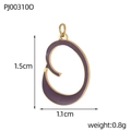 Macro shot of purple drip oil alphabet pendant with gold frame and size specifications - Letter O-Purple