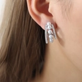 Silver multi-layer titanium earrings featuring elegant white pearls and sparkling zircons - Silver (F997-Steel Color Earrings)