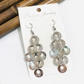 Detail view of multi-layered silver metal hoop drop earrings with bohemian style - Silver Circle