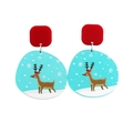 Christmas reindeer earrings with red hat and snowflake design on white background - Red Illustration Reindeer Square