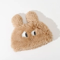 Detail of soft khaki faux fur texture and large cartoon eyes on the winter bucket hat - M (56-58cm) / Khaki