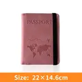 Pink PU leather world map passport cover with elastic band and embossed airplane design - Pink