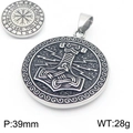 Silver Viking Mjölnir pendant with Thor's Hammer and runic symbols on a circular base - Retro Silver Mjolnir Pendant (KP116054-MZOZ) / Pendant Only