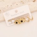 Three-pair set of gold stainless steel earrings with evil eye charms and cubic zirconia - 1# Evil Eye