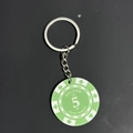 Detail of green acrylic poker chip keychain with silver ring and crown emblem - Green Chip 5 Keychain (PY007-5)