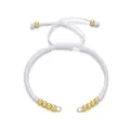 Handmade woven white cord bracelet with gold beads and adjustable metallic clasp closure - White