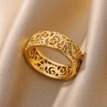 Detailed view of a gold flower ring with intricate hollow vine patterns on silk - Gold Hollow Vine (G3314883)