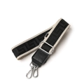 38mm ethnic style bag strap in black and beige geometric pattern with silver hardware - Light Edge Black Top Grain Leather - Silver Metal