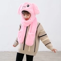 Pink plush bunny ears hooded scarf and gloves combo with cute embroidery for kids - Large Size (Moving Ears) / 3-in-1 Pink Rabbit