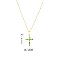 Titanium steel cross pendant necklace in gold finish with green cubic zirconia stones - Gold Green Stone Cross (A235)