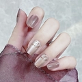 Cat eye short press-on nails with glitter mauve finish and hand-painted bamboo art - Mauve Cat Eye Bamboo Style (Y-308) Glue Type