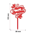 Red Merry Christmas acrylic cake topper with holly leaves and 153mm x 90mm dimensions - Classic Red Merry Christmas / Thick Acrylic