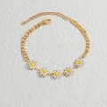 Golden daisy link bracelet with white enamel flower charms and adjustable lobster clasp - 5 White Daisies Bracelet