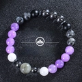 Detail of 8mm natural stone chakra bracelet for anxiety and stress relief featuring lotus text - Anxiety Stress Relief-6 (Anxiety Stress-6)