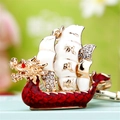 Golden dragon boat keychain with red enamel detailing and lucky charm crystals - Single OPP Bag Packaging / Sailing Theme Red