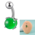 Silver 14g stainless steel belly ring featuring a vibrant emerald green four-prong stone - 1.6x10x5x8mm / Turquoise Green