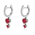 Elegant 14K gold plated double drop earrings with sparkling red zircon gemstones - Silver with Red Gemstone Huggie