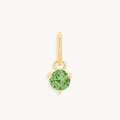 Detailed view of round green zircon pendant with gold-plated three-prong setting - May Gold