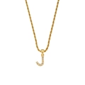 Gold plated twist chain necklace with a pearl-inlaid letter J pendant for women - Letter J