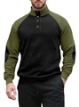 Detail of men's color-block corduroy sweatshirt with olive raglan sleeves and stand collar - S / Black/Army Green