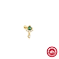 Elegant gold S925 silver stud earring with emerald green stone and sparkling zircon accents - Single Gold #6 (Green Emerald with White CZ)
