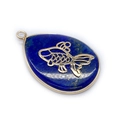 Macro detail of teardrop lapis lazuli pendant with gold fish pattern overlay - No.3-Koi Fish