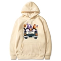 Halloween apricot hoodie featuring cartoon gnomes and pumpkins with festive graphics - Khaki
