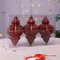 Three deep red conical Christmas ornaments with gold glitter stripes in a 3-pack box - 3 Piece Set / Coffee Tapered Large